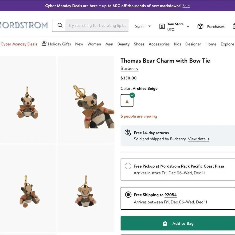 BURBERRY THOMAS SWEATER TEDDY BEAR KEYCHAIN CHARM - Picture 7 of 7